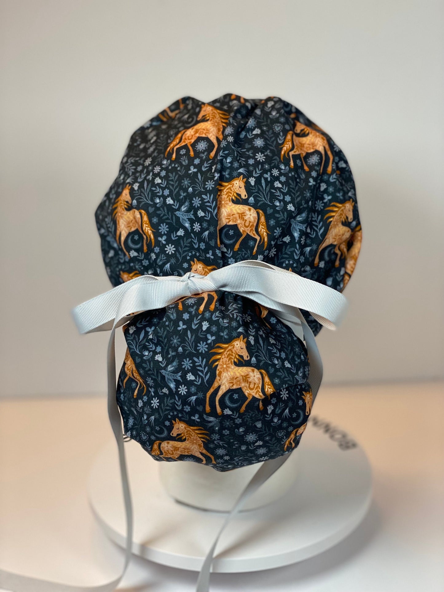 Horse print scrub cap, equestrian scrub hat, women’s ponytail scrub cap horses