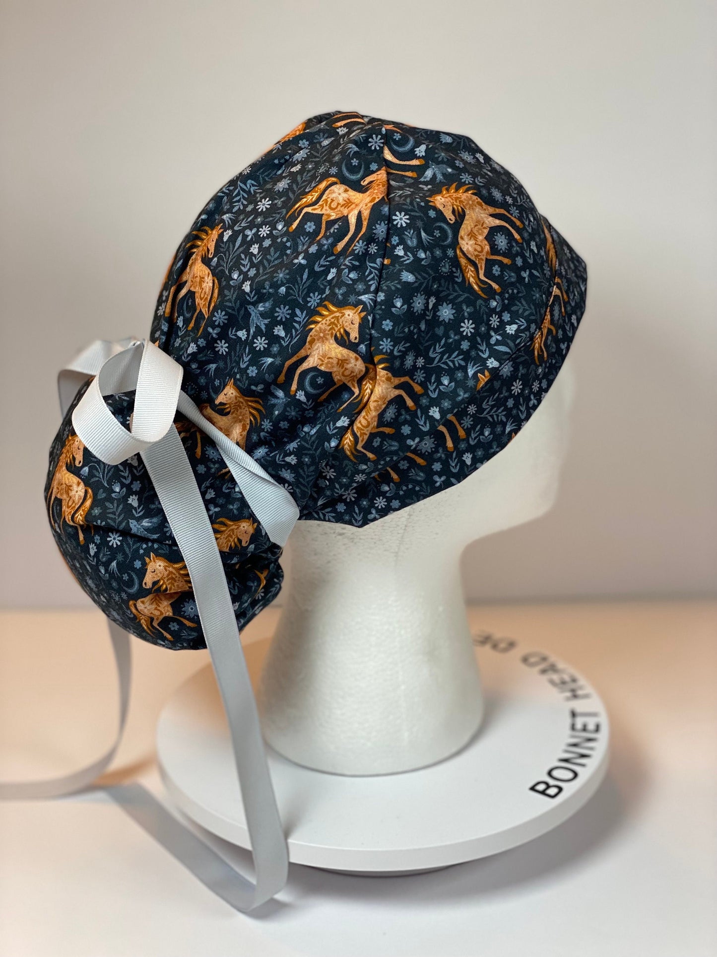 Horse print scrub cap, equestrian scrub hat, women’s ponytail scrub cap horses