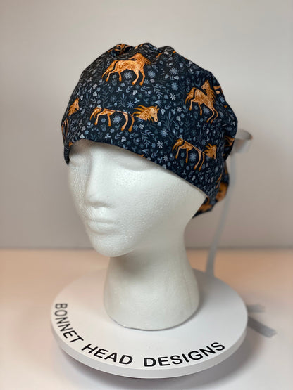 Horse print scrub cap, equestrian scrub hat, women’s ponytail scrub cap horses