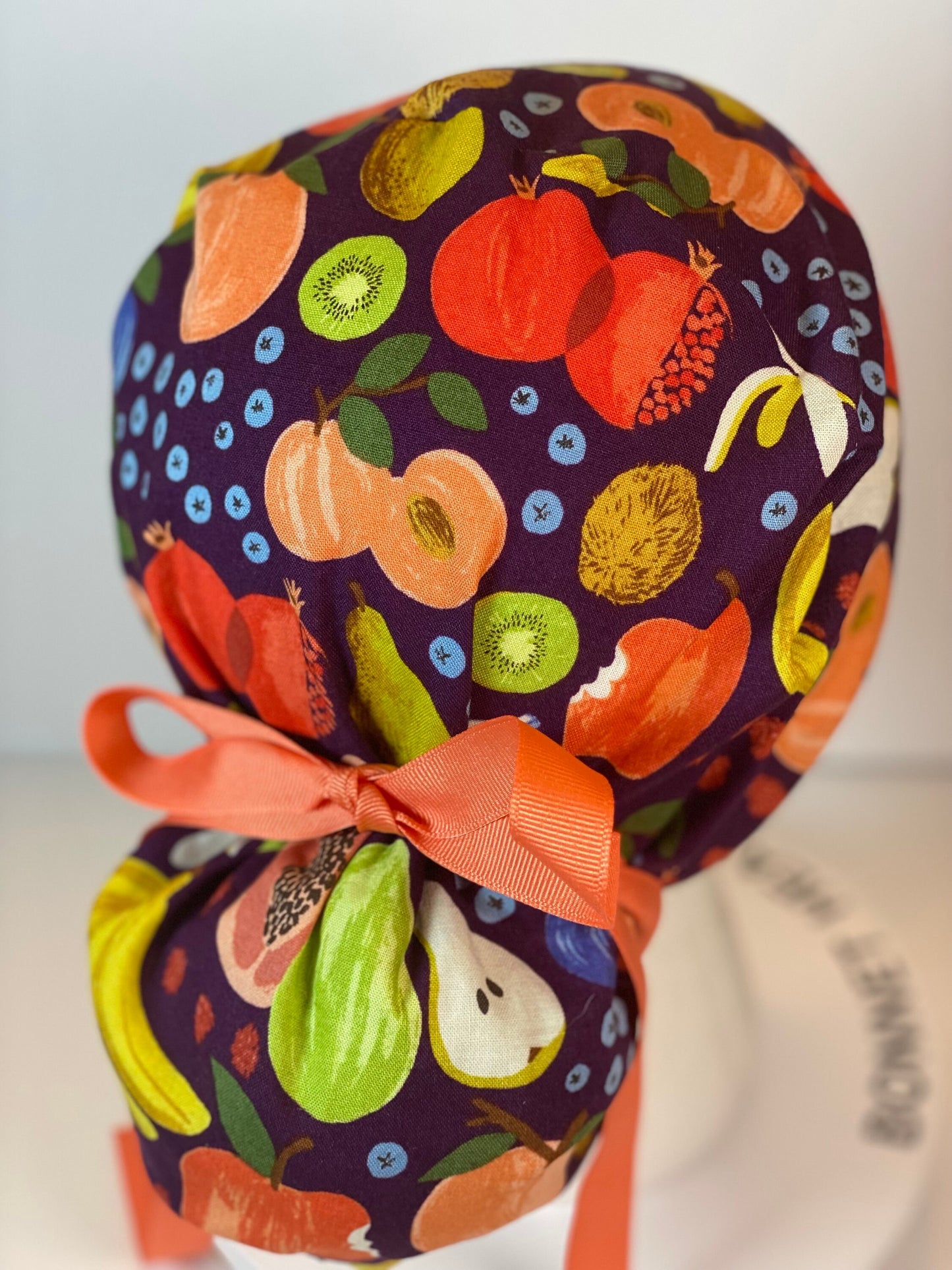 Women’s Rifle Paper Co Orchard fruit scrub cap, fruit print scrub hat, Bonnet Head Designs