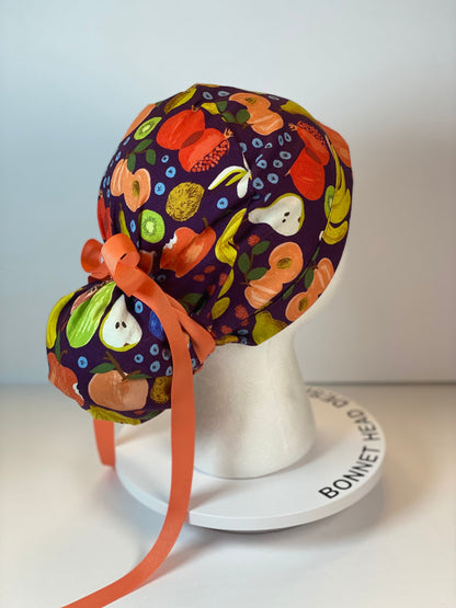 Women’s Rifle Paper Co Orchard fruit scrub cap, fruit print scrub hat, Bonnet Head Designs