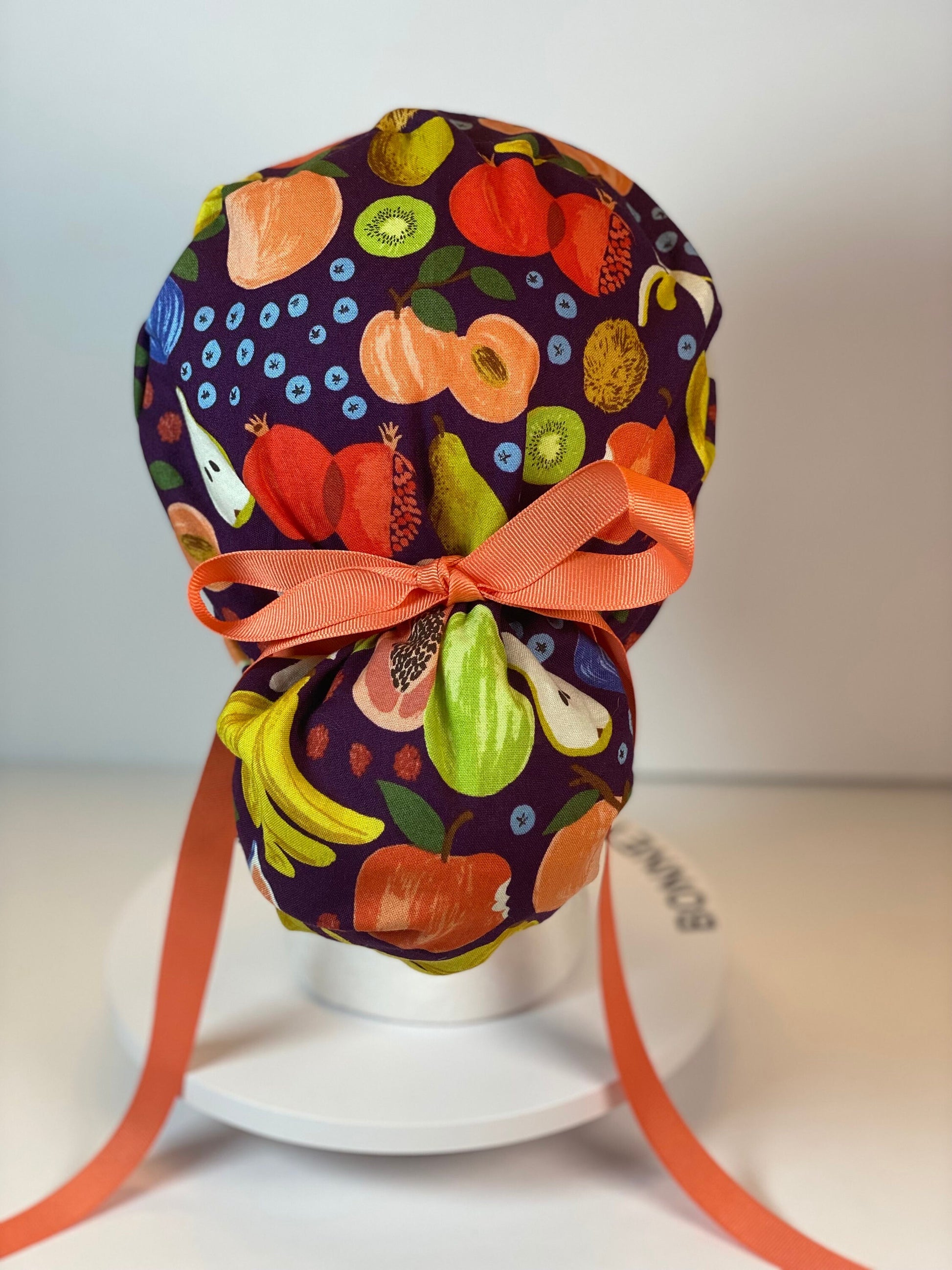 Women’s Rifle Paper Co Orchard fruit scrub cap, fruit print scrub hat, Bonnet Head Designs