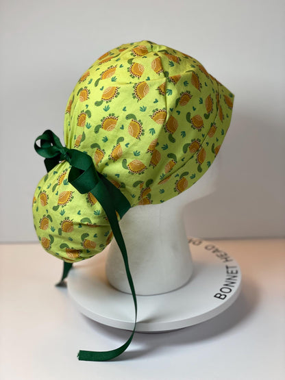 Green tortoise women’s scrub cap, green turtles ponytail scrub hat