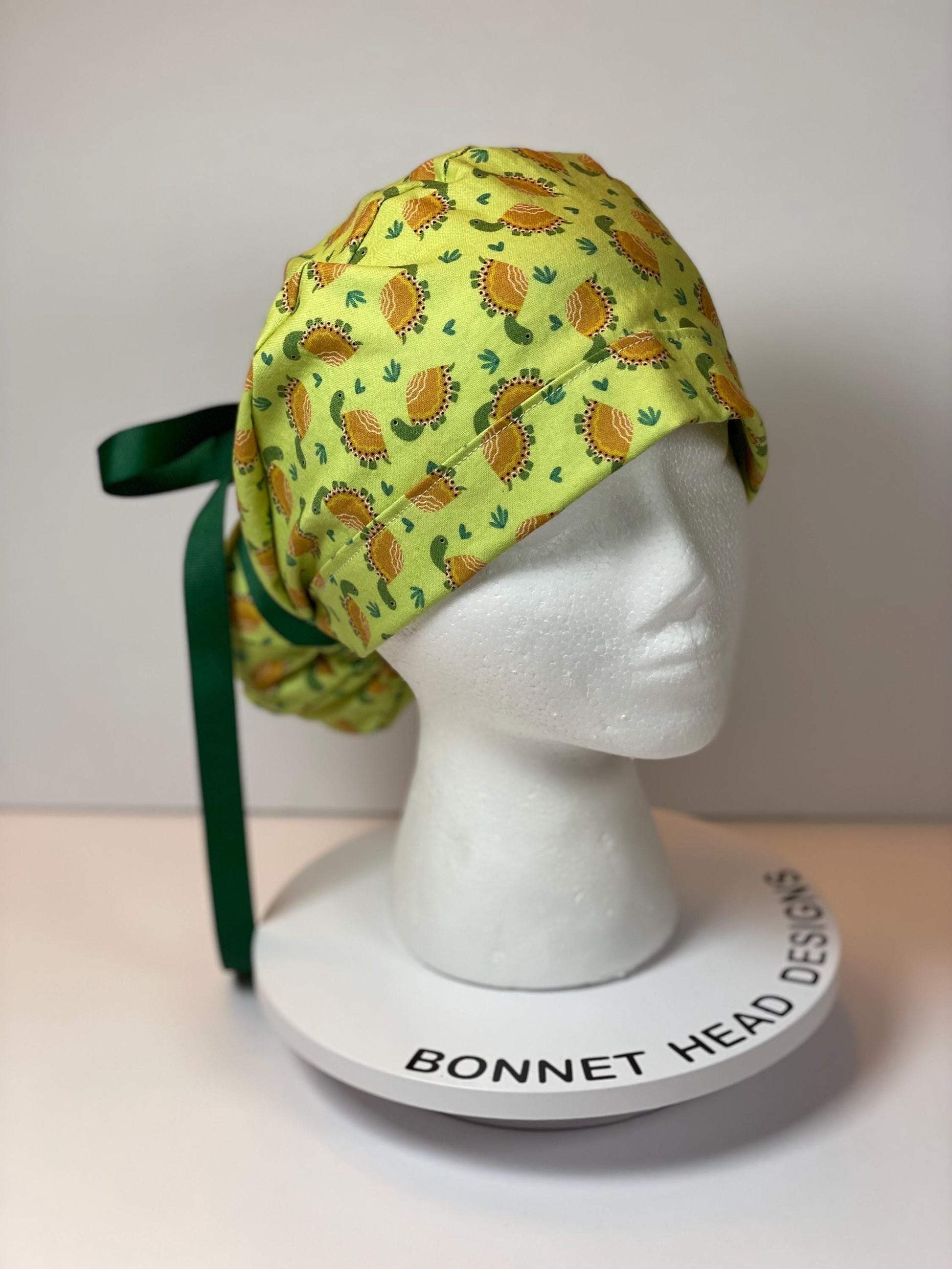 Green tortoise women’s scrub cap, green turtles ponytail scrub hat