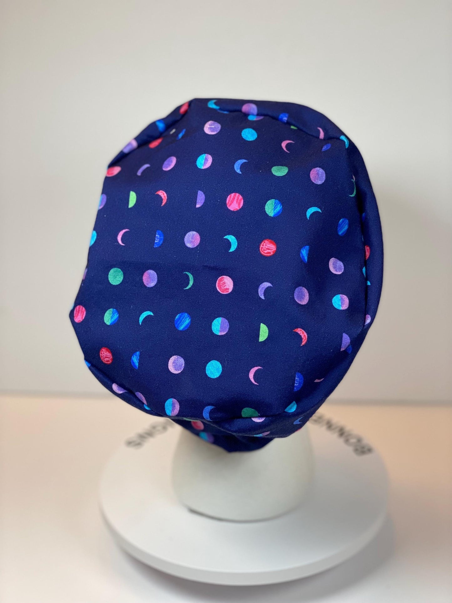 Moon phases women’s euro scrub cap, moon and space print euro style scrub hat with toggle