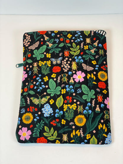 Rifle Paper Co Curio fabric soft tablet case with zipper, black floral quilted padded book sleeve