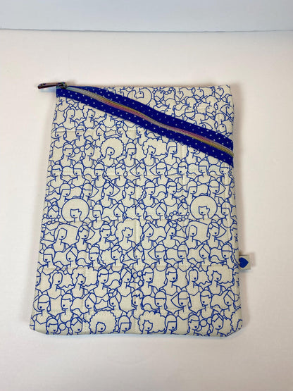 Blue ladies soft tablet case with zipper, royal blue quilted tablet case