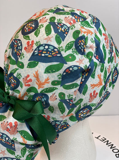 Sea turtle women’s scrub cap, sea turtles scrub cap, women’s scrub cap sea turtles, Bonnet Head Designs