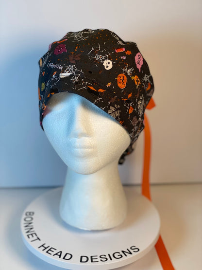 Halloween ponytail scrub cap, spells and potions scrub cap, Bonnet Head Designs