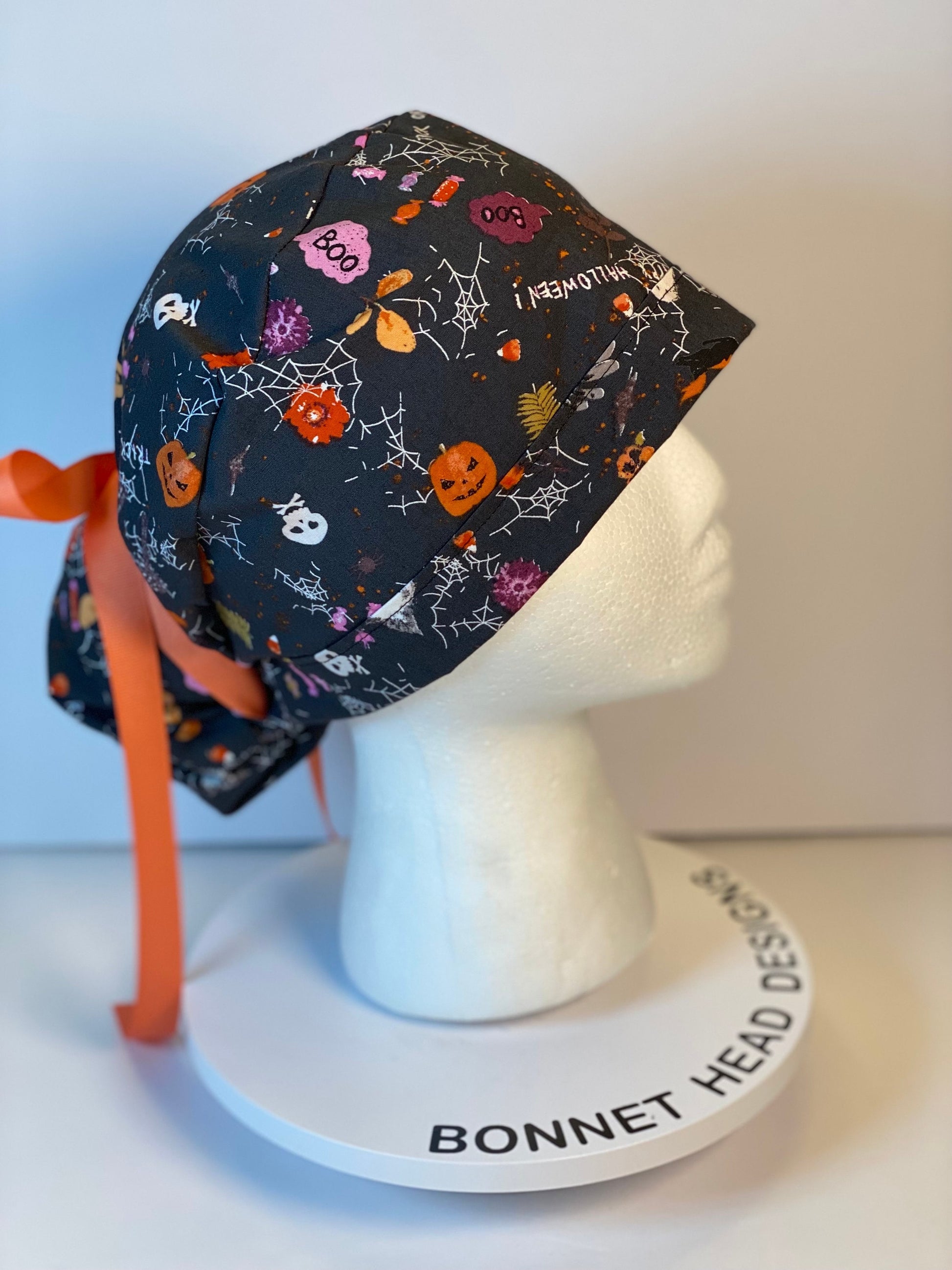 Halloween ponytail scrub cap, spells and potions scrub cap, Bonnet Head Designs