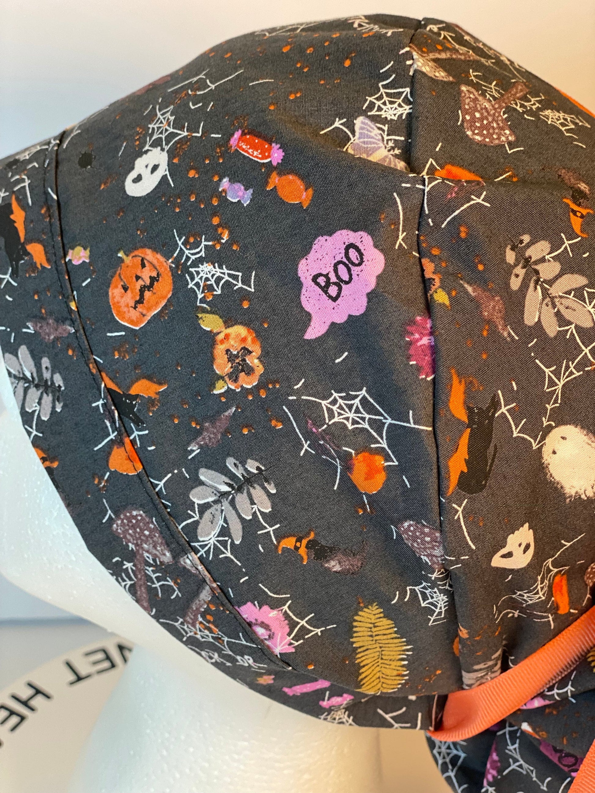 Halloween ponytail scrub cap, spells and potions scrub cap, Bonnet Head Designs