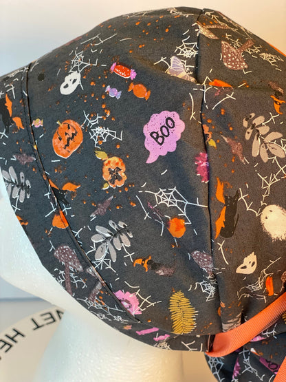 Halloween ponytail scrub cap, spells and potions scrub cap, Bonnet Head Designs