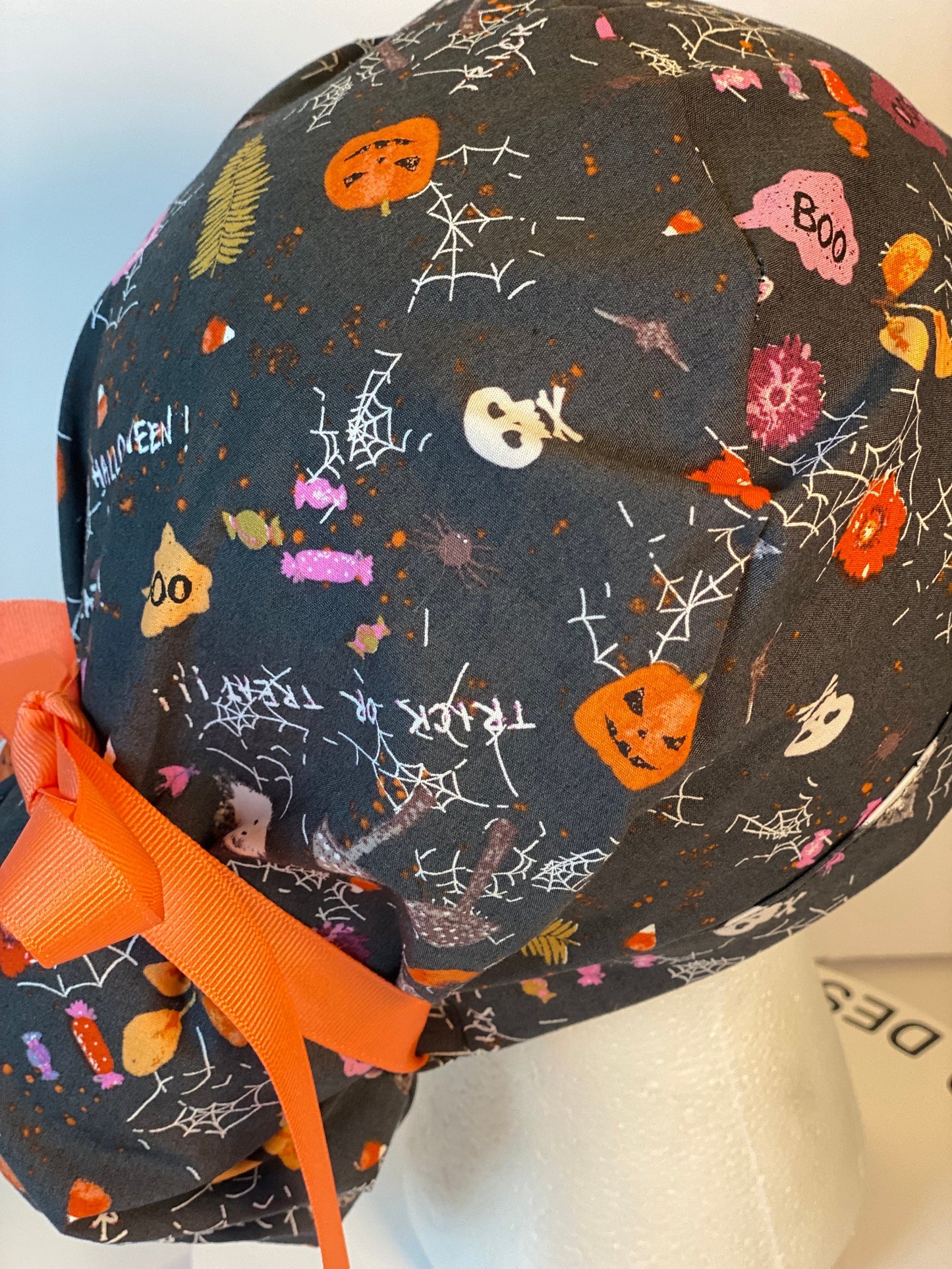 Halloween ponytail scrub cap, spells and potions scrub cap, Bonnet Head Designs