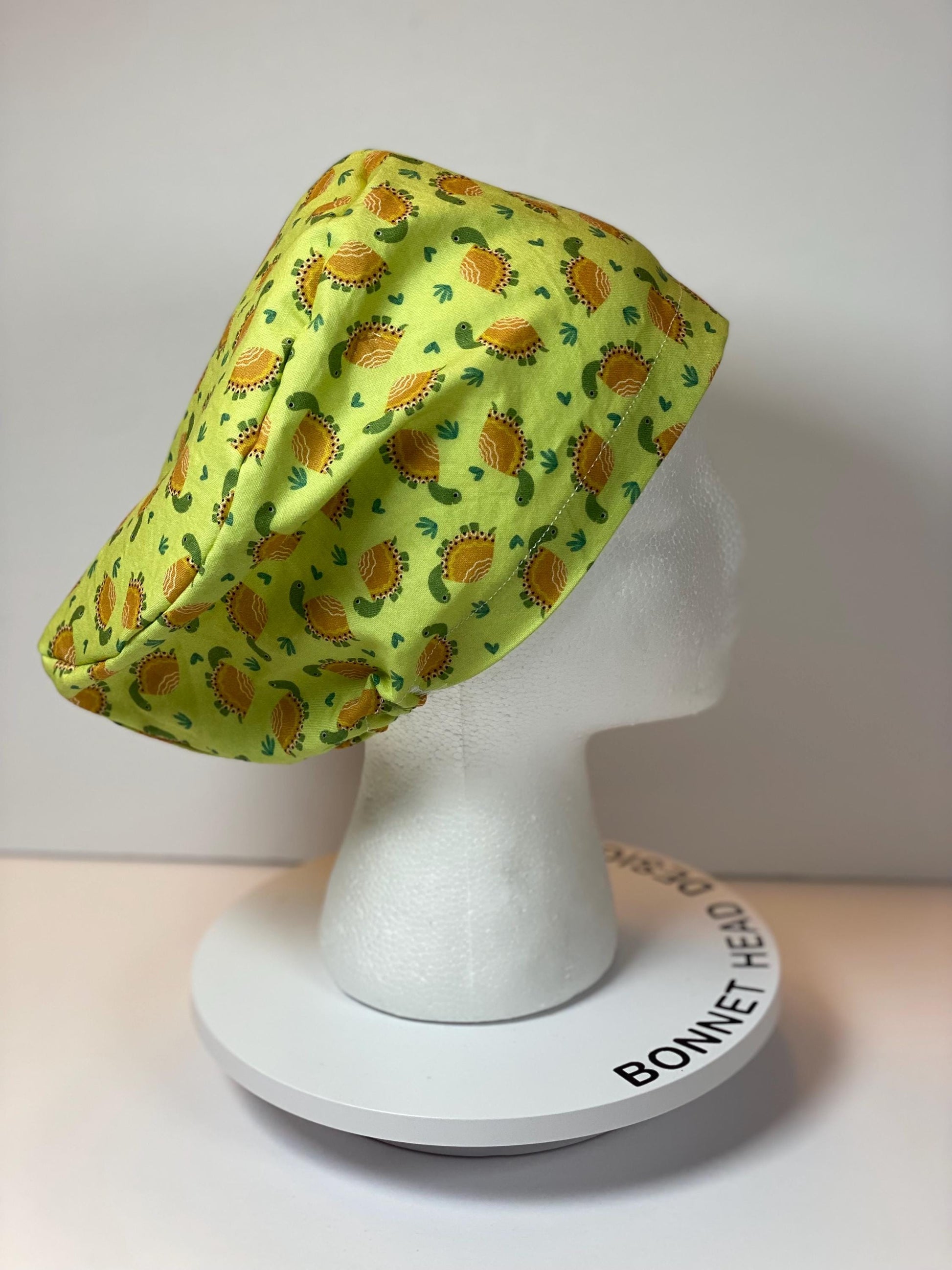 Green tortoise women’s euro scrub cap, green turtles euro style scrub hat with toggle