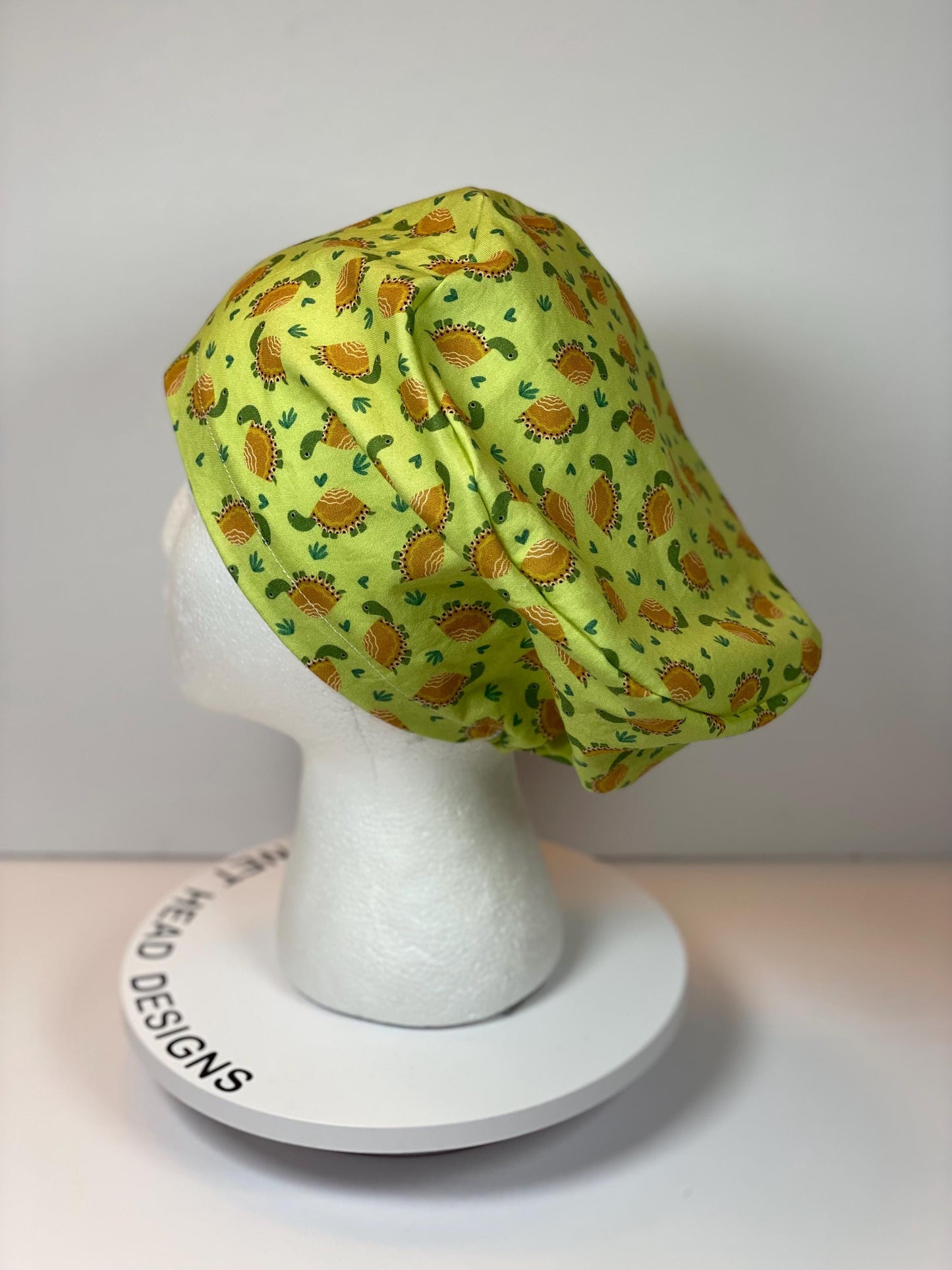 Green tortoise women’s euro scrub cap, green turtles euro style scrub hat with toggle