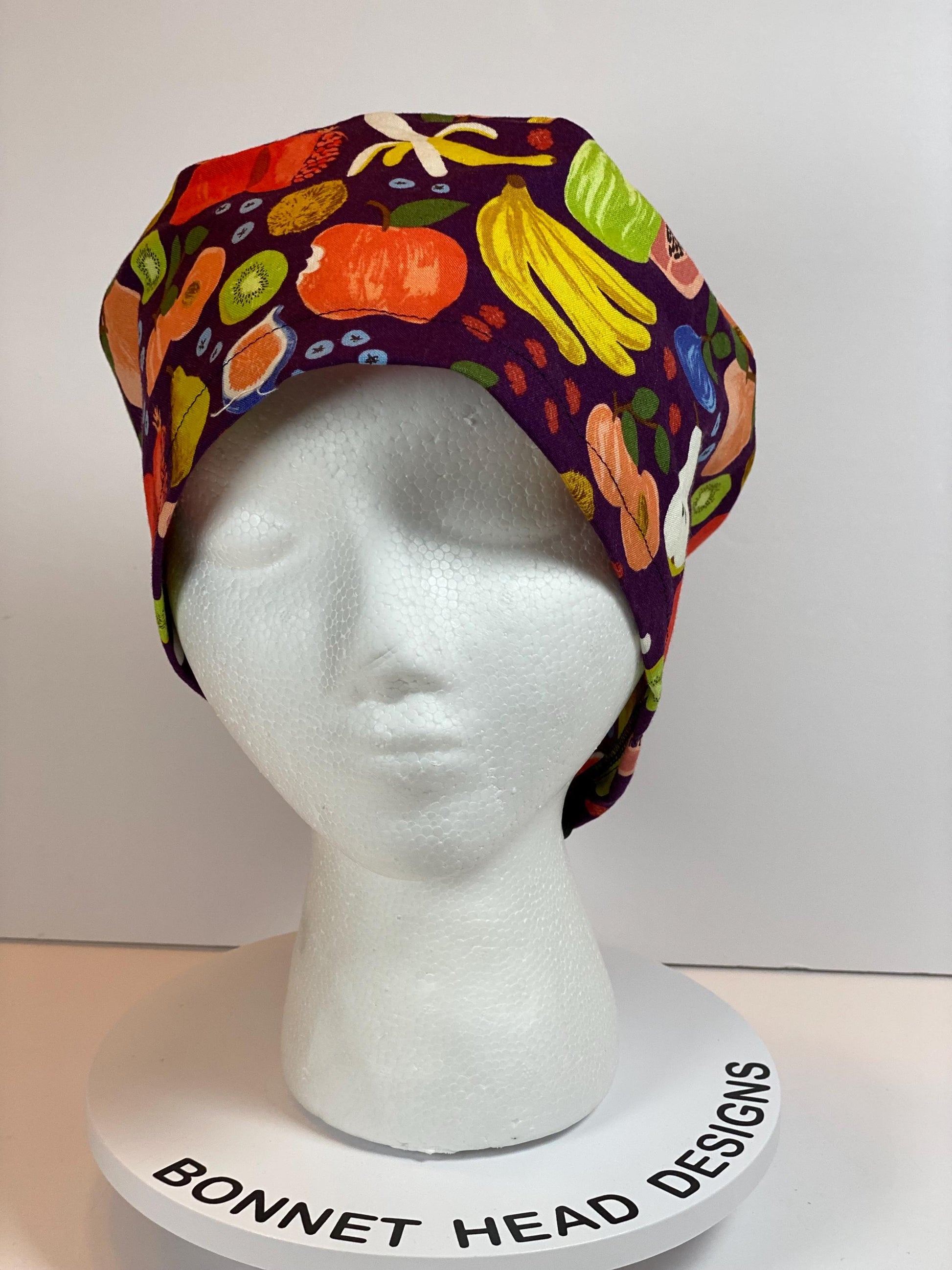 Women’s Rifle Paper Co Orchard fruit print euro scrub cap, fruit print scrub hat with toggle, Bonnet Head Designs