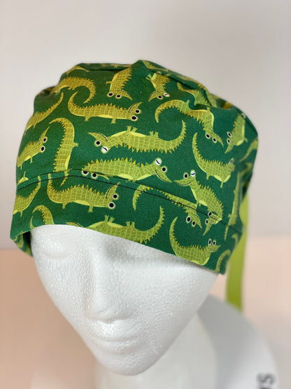 See ya later alligator women's ponytail scrub cap, green alligator scrub hat, Bonnet Head Designs