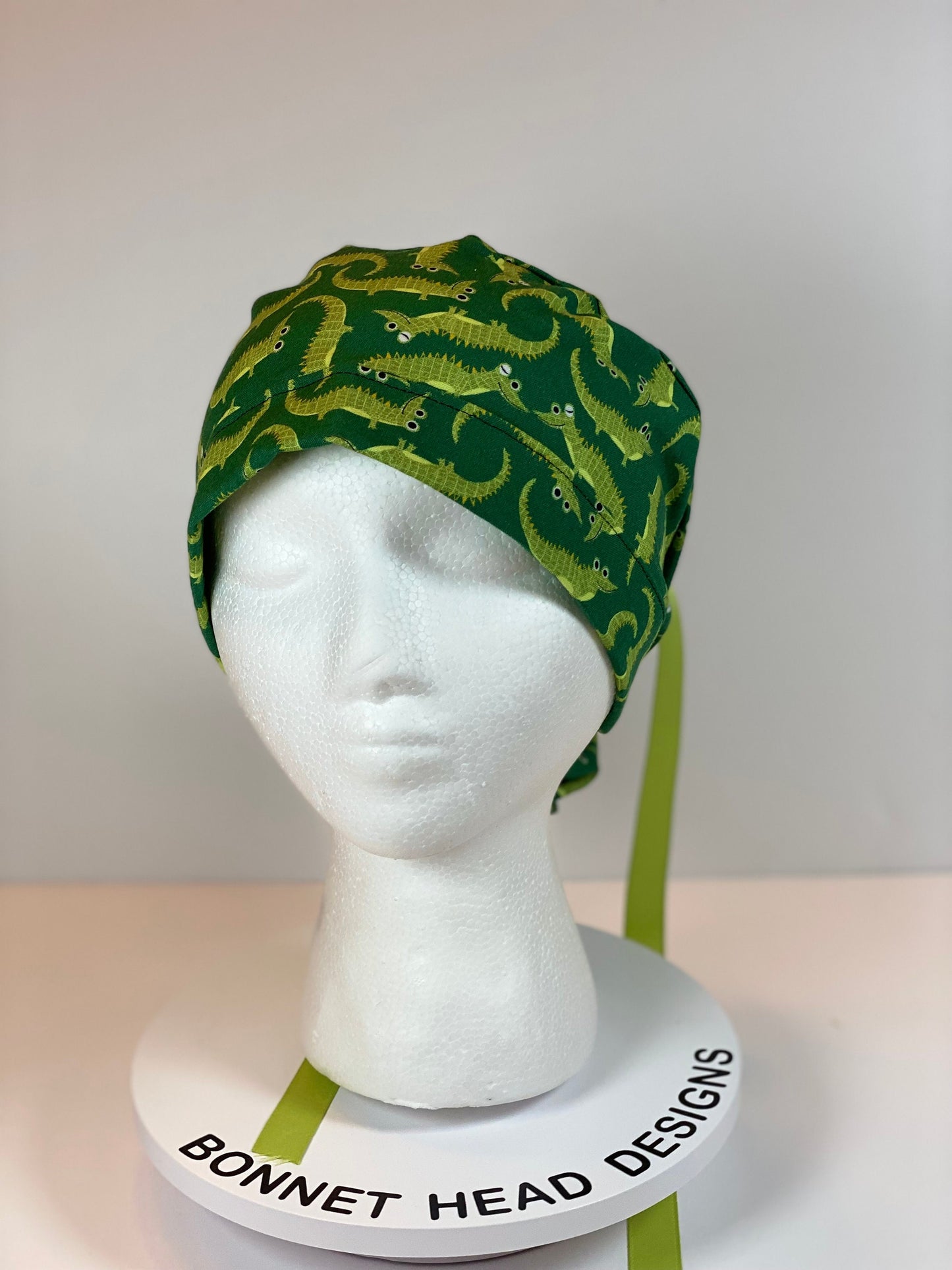 See ya later alligator women's ponytail scrub cap, green alligator scrub hat, Bonnet Head Designs