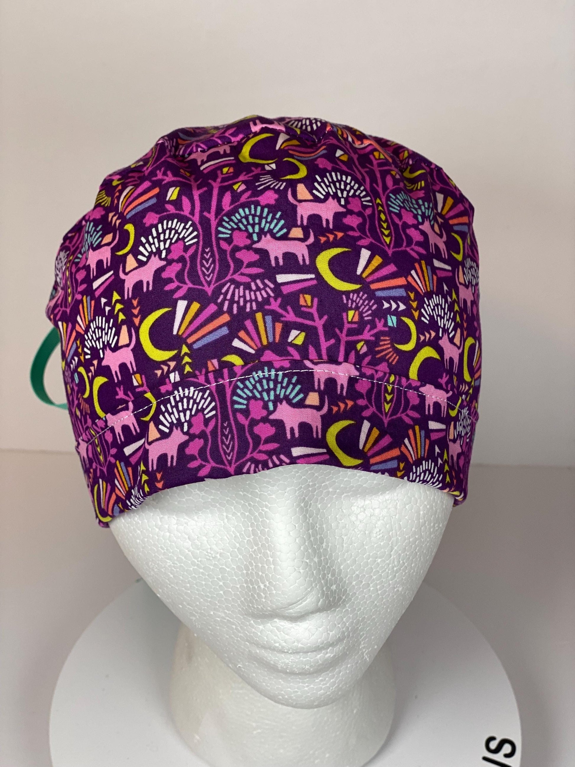 Midnight in Moonlight women’s ponytail scrub cap, pop art wolf scrub cap, Bonnet Head Designs