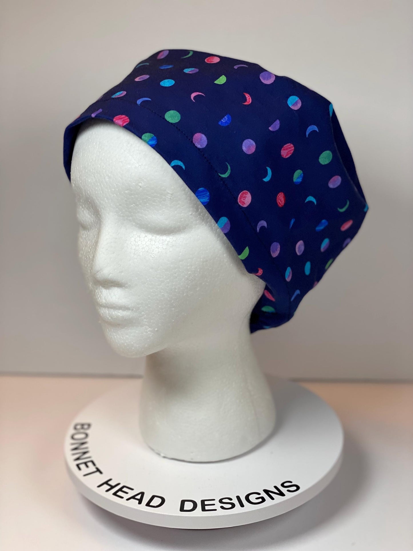 Moon phases women’s euro scrub cap, moon and space print euro style scrub hat with toggle