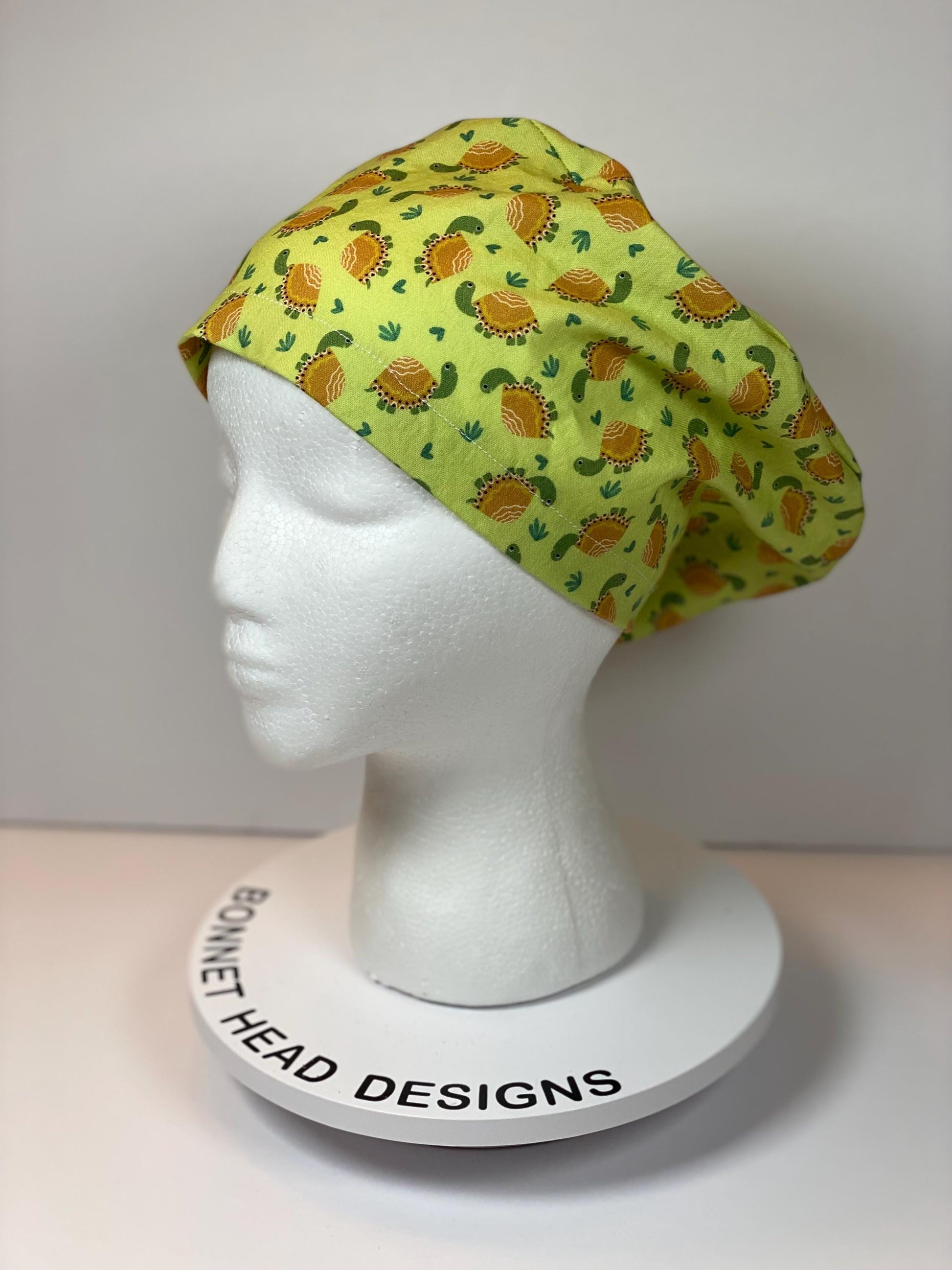 Green tortoise women’s euro scrub cap, green turtles euro style scrub hat with toggle