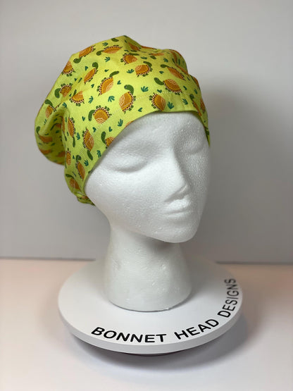 Green tortoise women’s euro scrub cap, green turtles euro style scrub hat with toggle