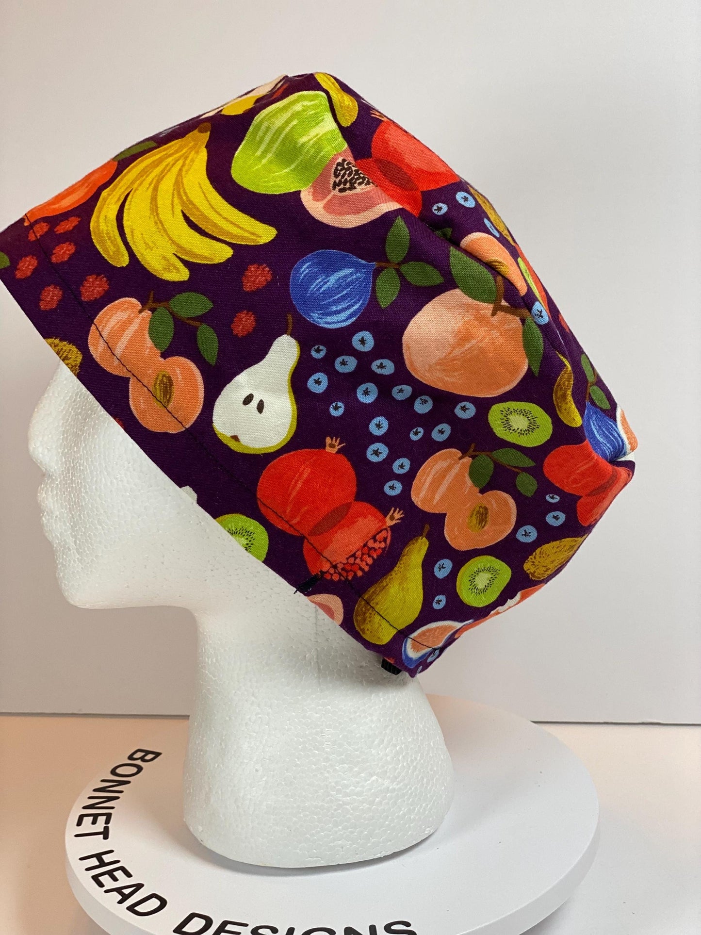 Women’s Rifle Paper Co Orchard fruit print euro scrub cap, fruit print scrub hat with toggle, Bonnet Head Designs