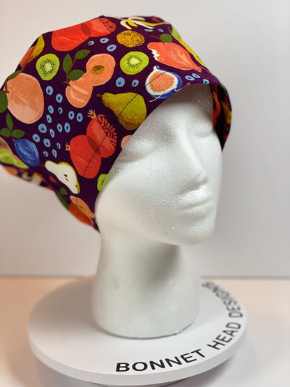 Women’s Rifle Paper Co Orchard fruit print euro scrub cap, fruit print scrub hat with toggle, Bonnet Head Designs