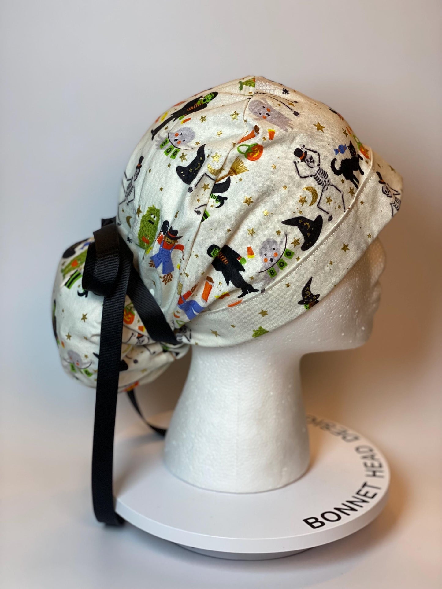 Rifle Paper Co Halloween parade fabric scrub cap, trick or treat Halloween ponytail scrub hat