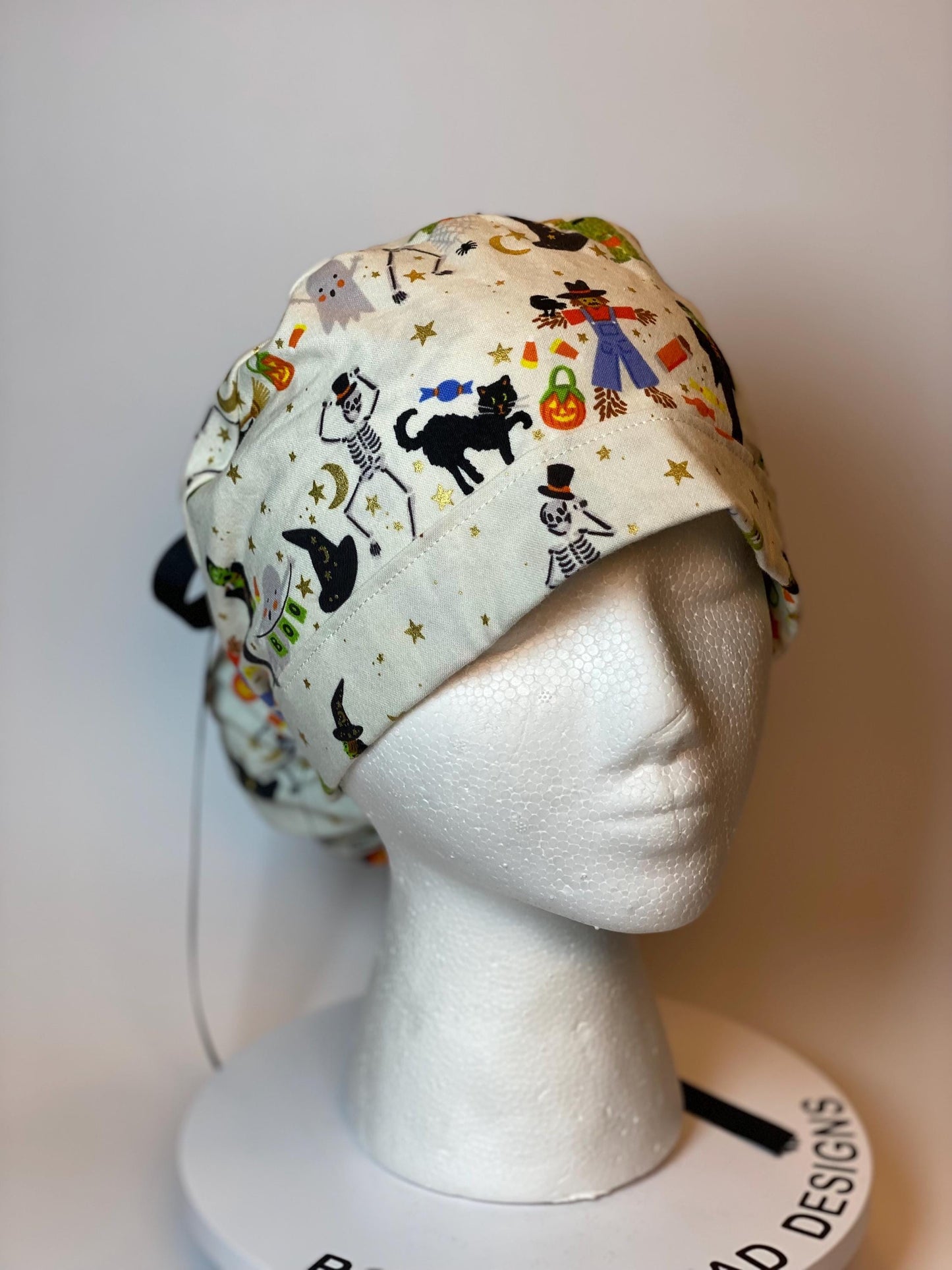 Rifle Paper Co Halloween parade fabric scrub cap, trick or treat Halloween ponytail scrub hat