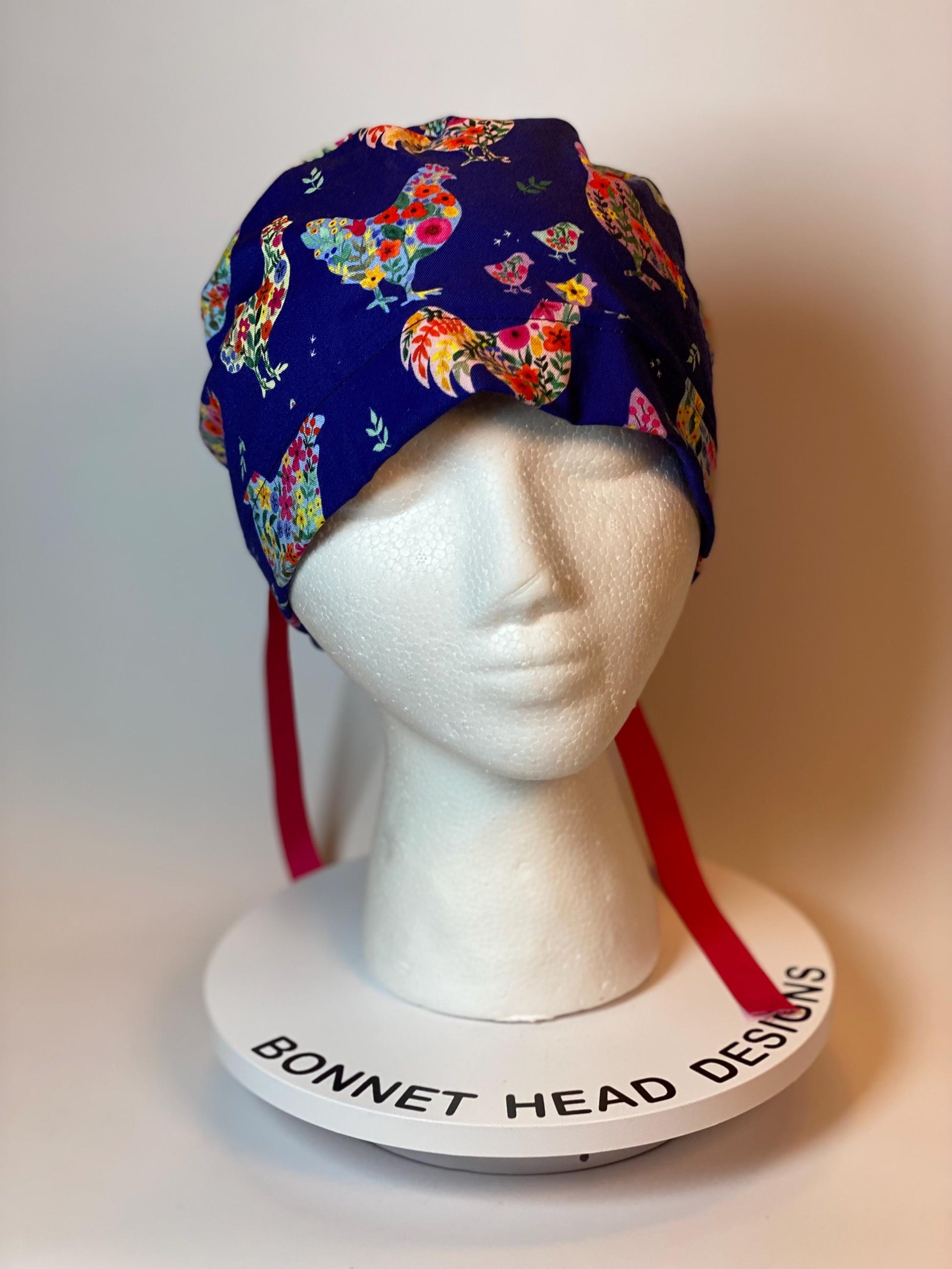 Chicken print womens scrub cap, Bonnet Head Designs