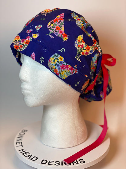 Chicken print womens scrub cap, Bonnet Head Designs