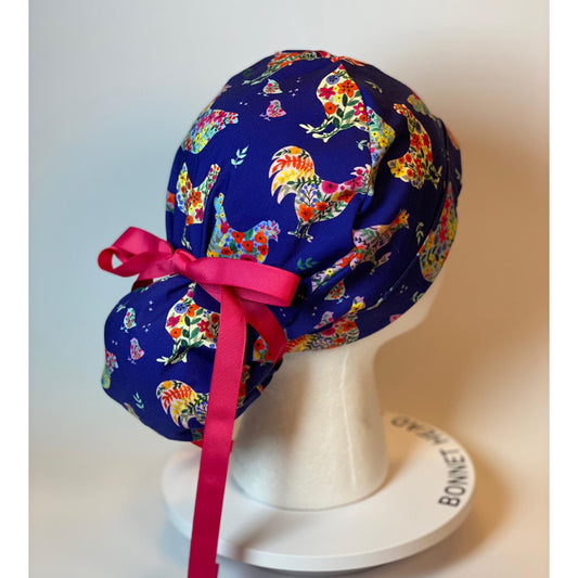 Chicken print womens scrub cap, Bonnet Head Designs