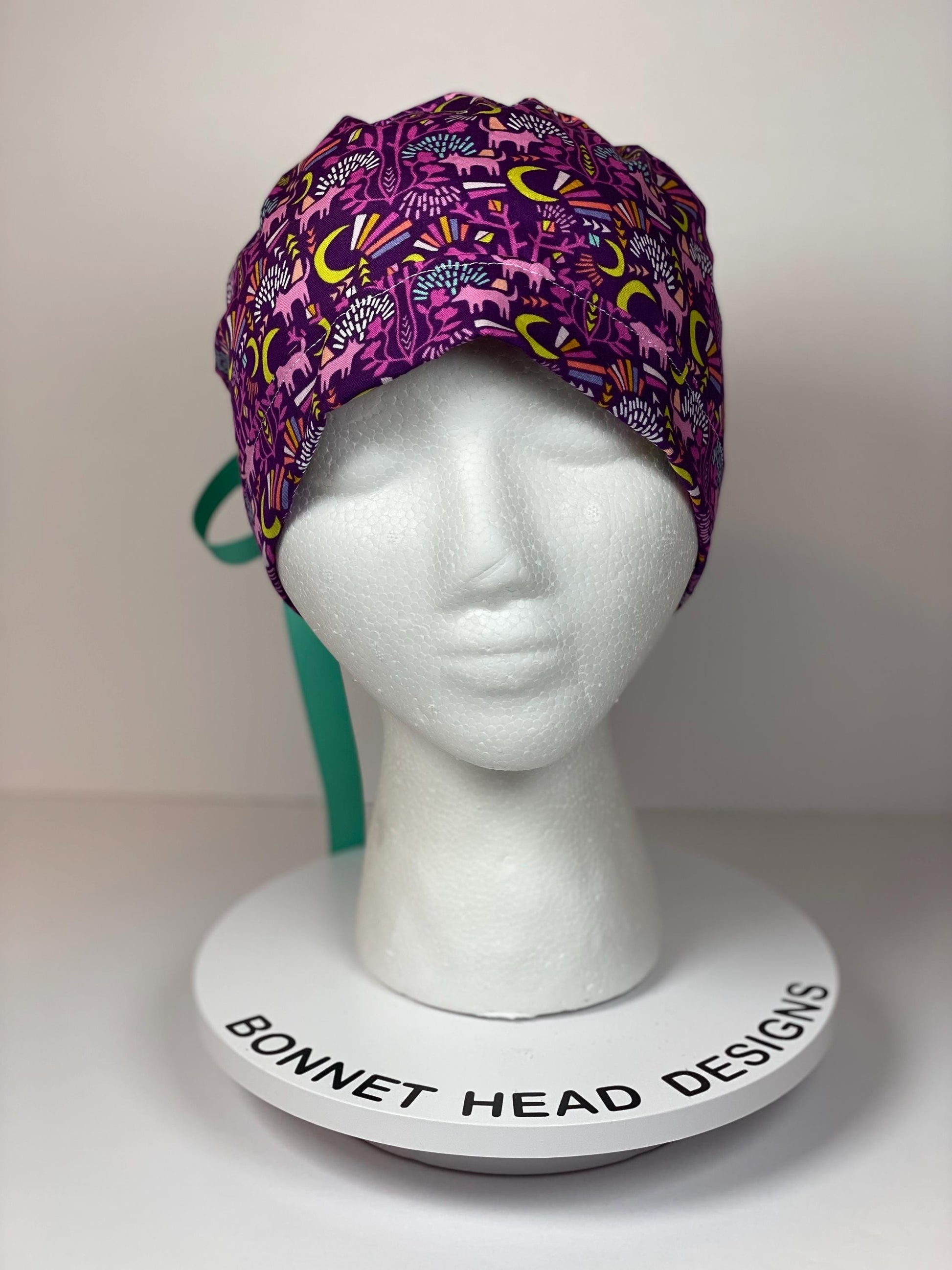 Midnight in Moonlight women’s ponytail scrub cap, pop art wolf scrub cap, Bonnet Head Designs