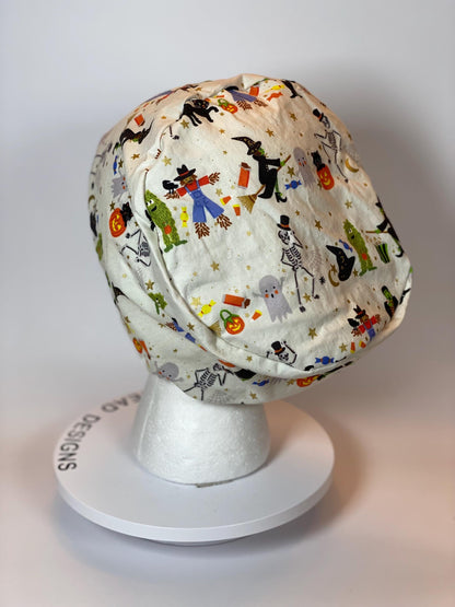 Rifle Paper Co Halloween parade euro style scrub cap, trick or treat Halloween toggle scrub hat