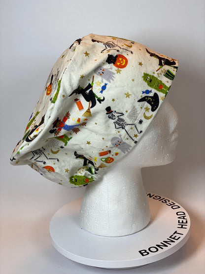 Rifle Paper Co Halloween parade euro style scrub cap, trick or treat Halloween toggle scrub hat