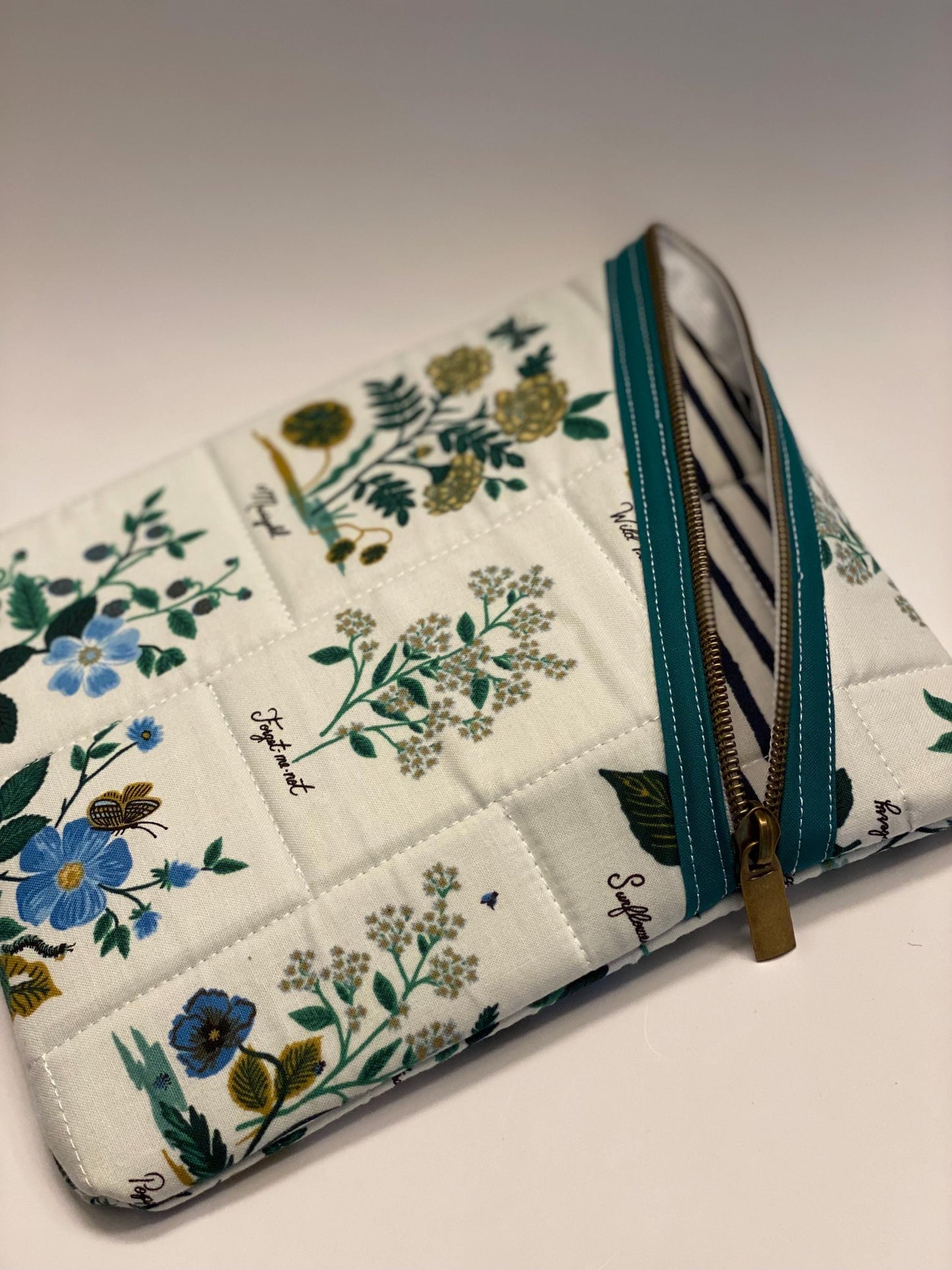 Rifle Paper Co floral fabric soft tablet case with zipper, quilted iPad case