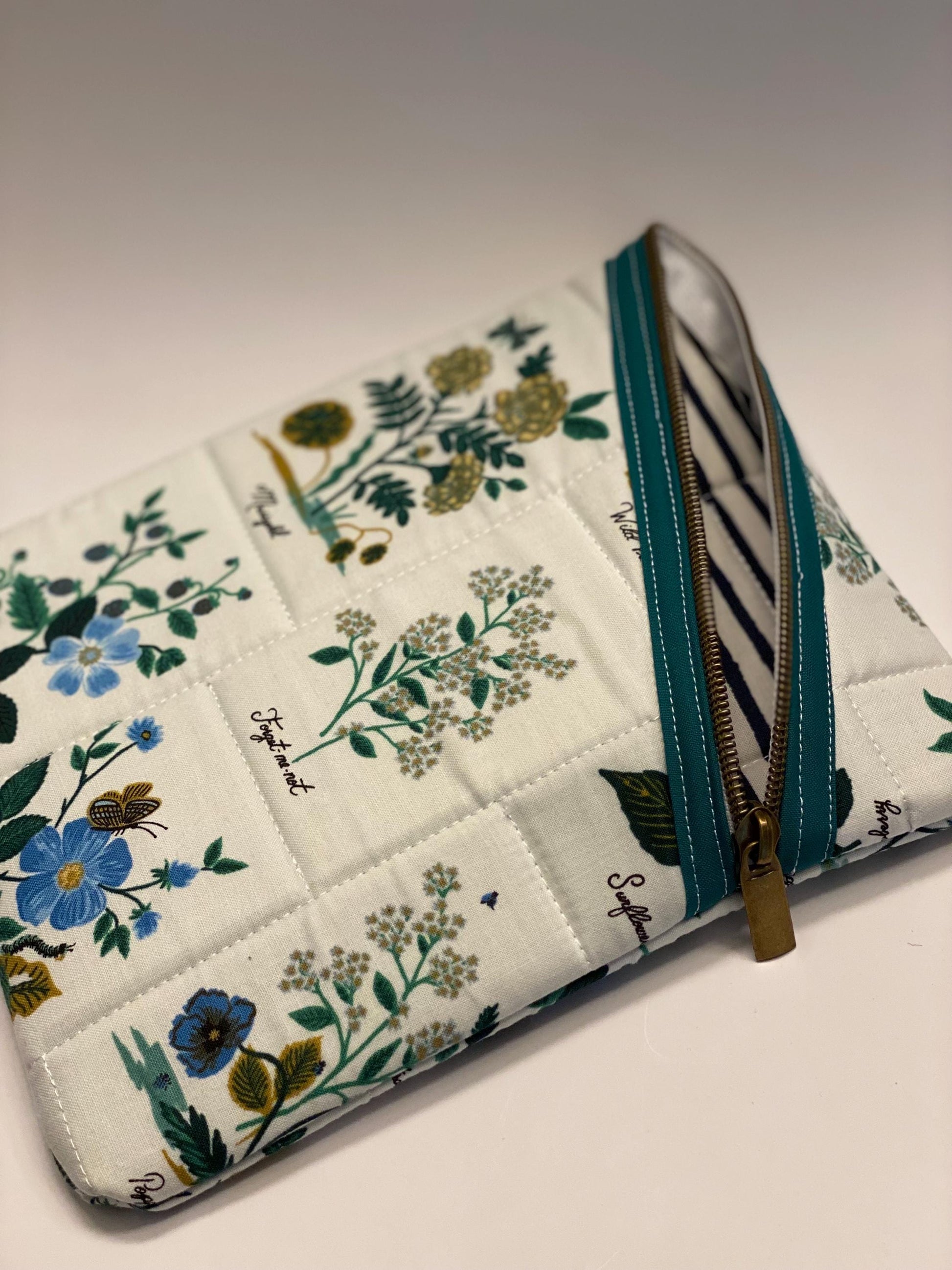 Rifle Paper Co floral fabric soft tablet case with zipper, quilted iPad case