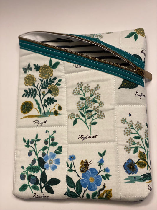 Rifle Paper Co floral fabric soft tablet case with zipper, quilted iPad case