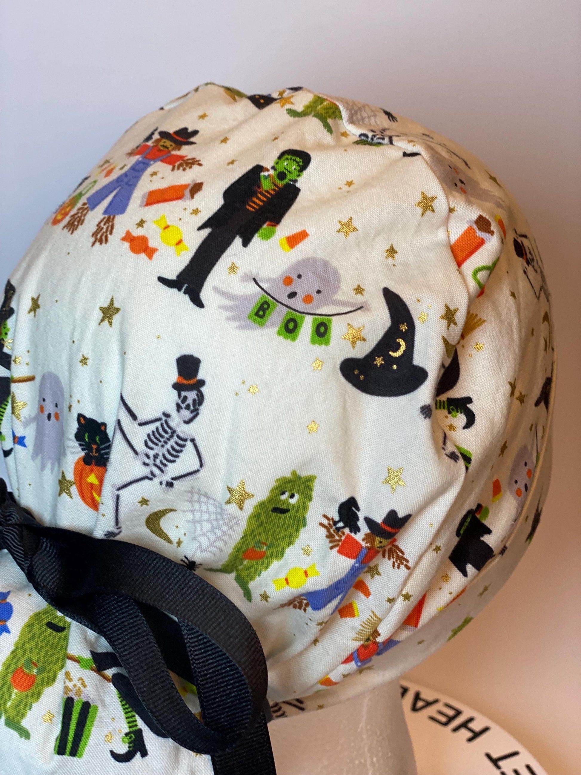 Rifle Paper Co Halloween parade fabric scrub cap, trick or treat Halloween ponytail scrub hat