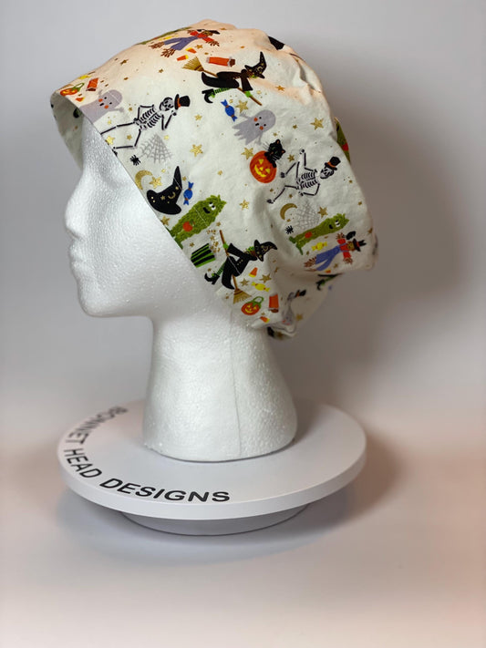 Rifle Paper Co Halloween parade euro style scrub cap, trick or treat Halloween toggle scrub hat