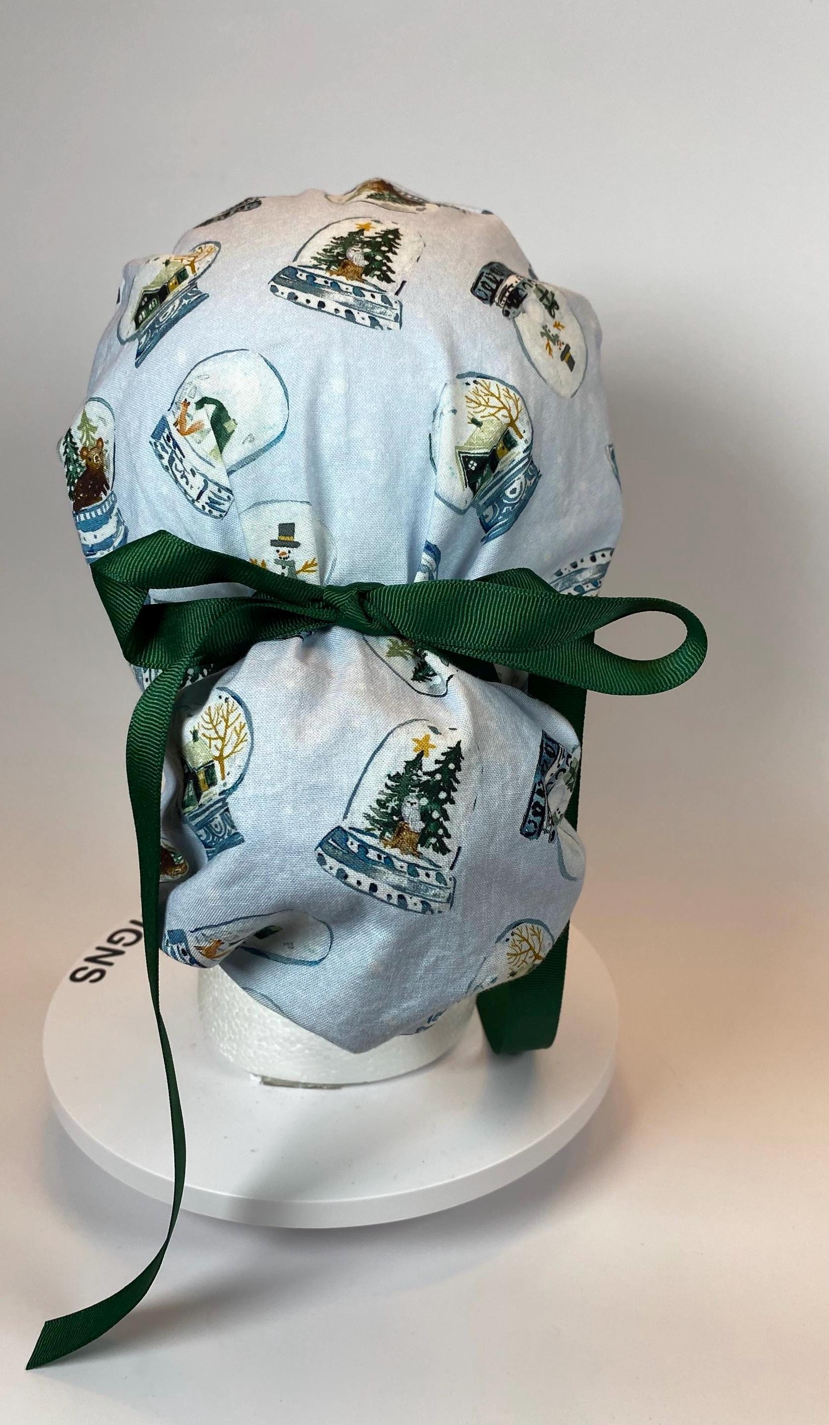 Snow globe scrub cap, winter scrub hat, holiday print scrub cap, scrub cap Christmas, Bonnet Head Designs