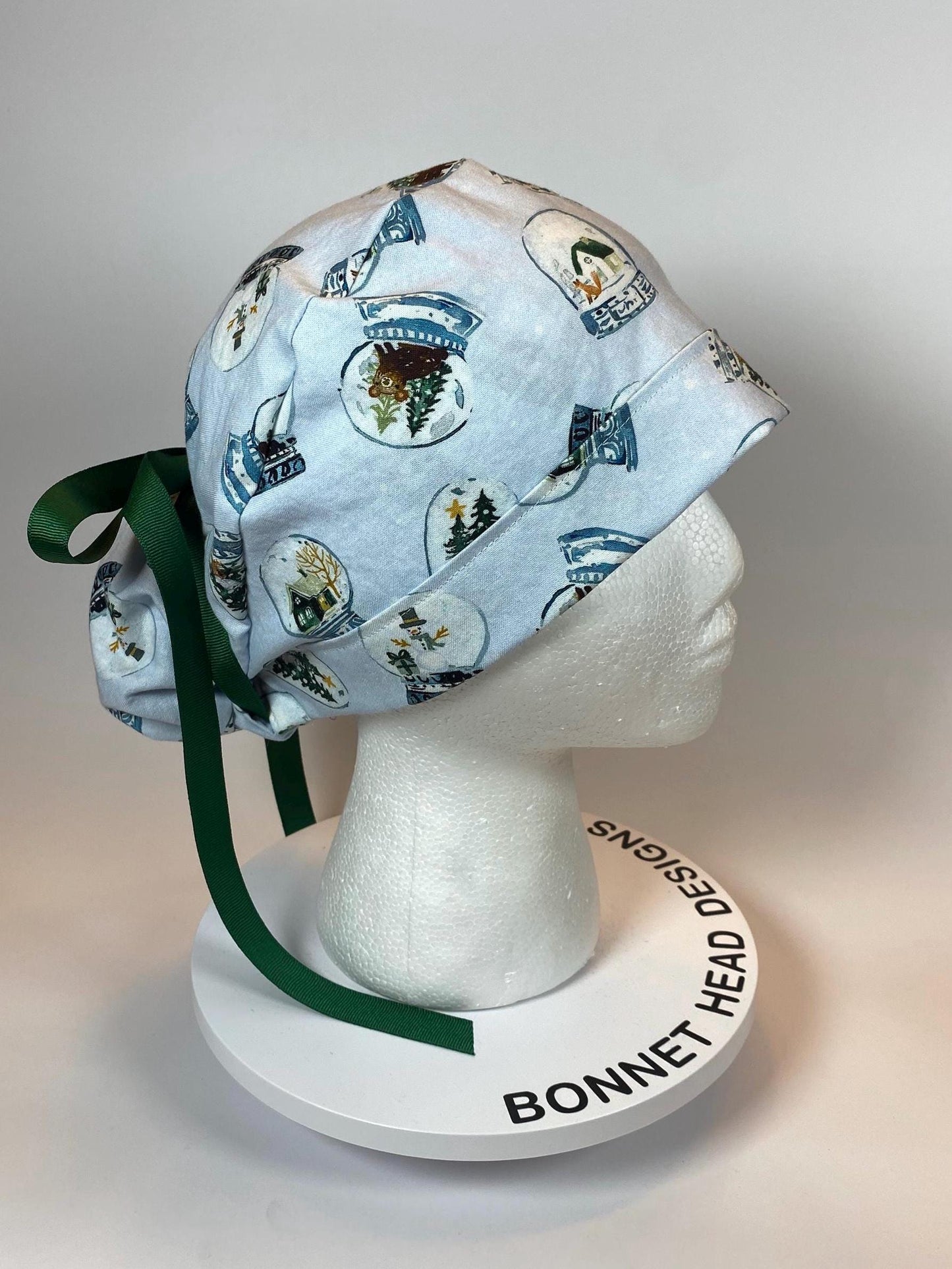 Snow globe scrub cap, winter scrub hat, holiday print scrub cap, scrub cap Christmas, Bonnet Head Designs