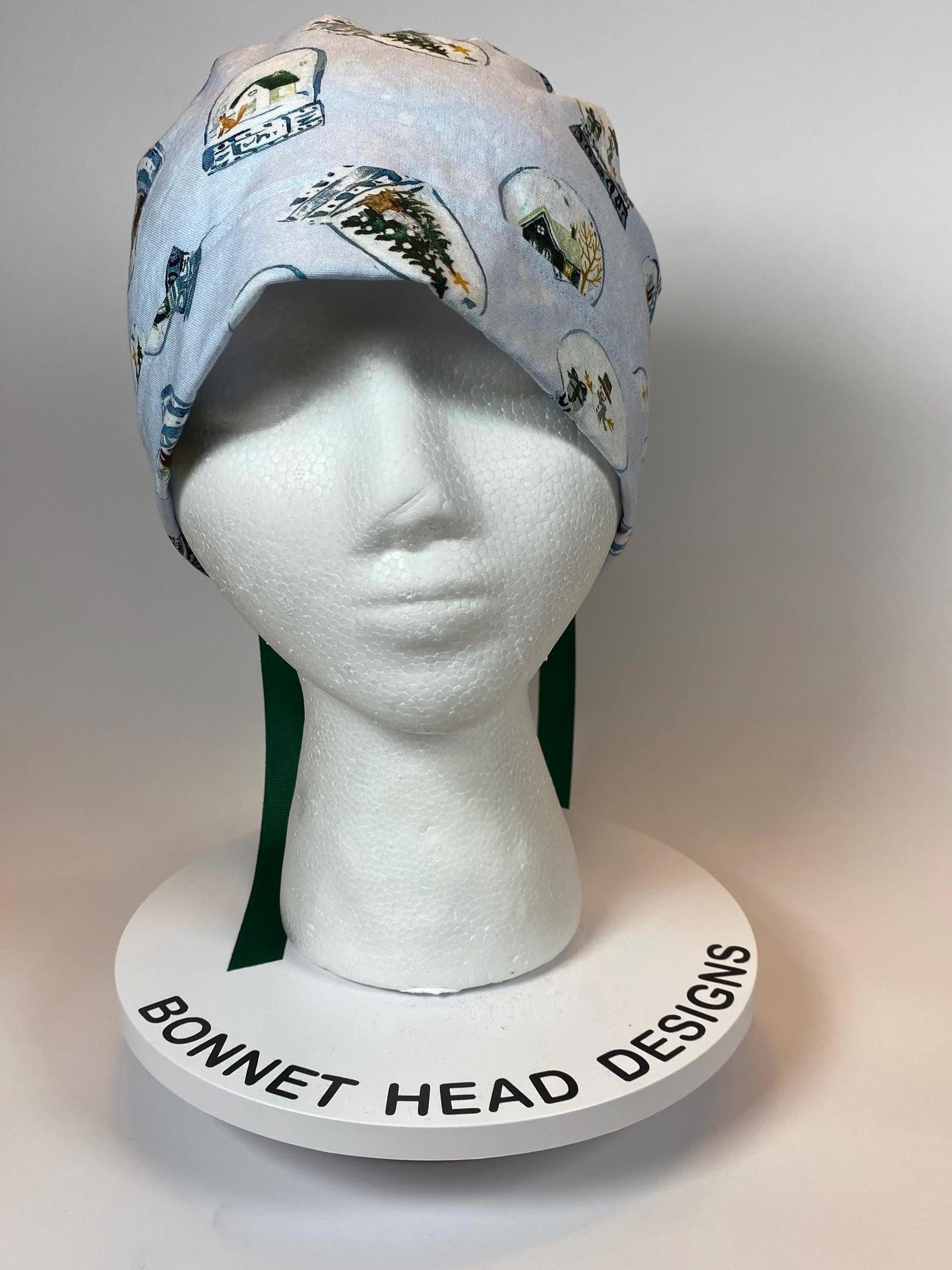 Snow globe scrub cap, winter scrub hat, holiday print scrub cap, scrub cap Christmas, Bonnet Head Designs