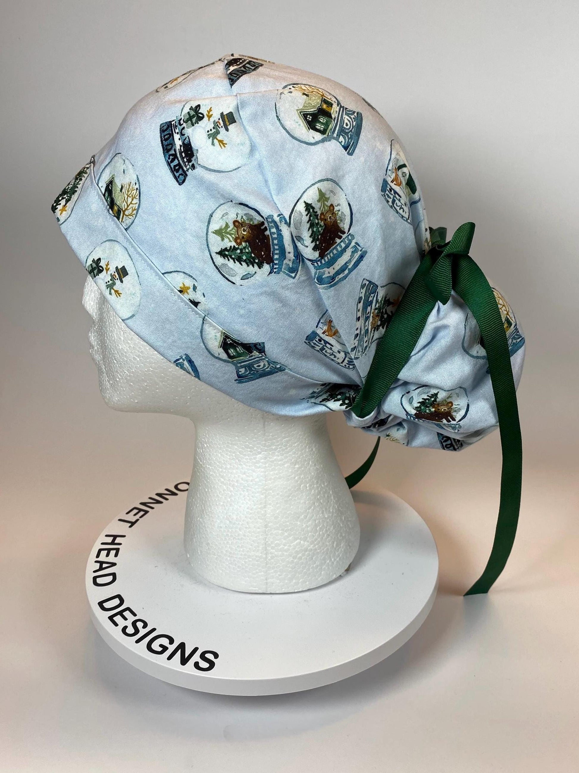 Snow globe scrub cap, winter scrub hat, holiday print scrub cap, scrub cap Christmas, Bonnet Head Designs