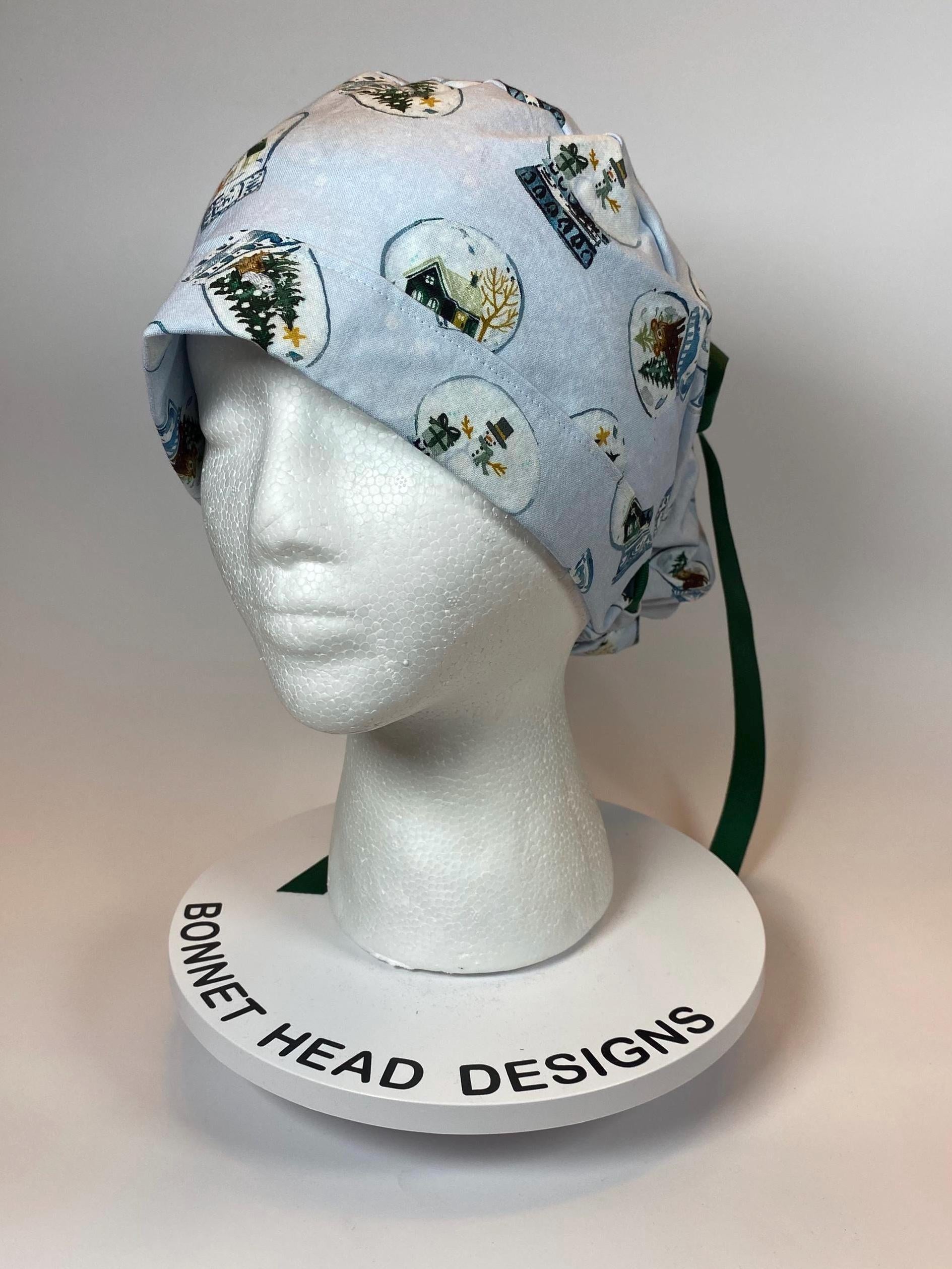 Snow globe scrub cap, winter scrub hat, holiday print scrub cap, scrub cap Christmas, Bonnet Head Designs