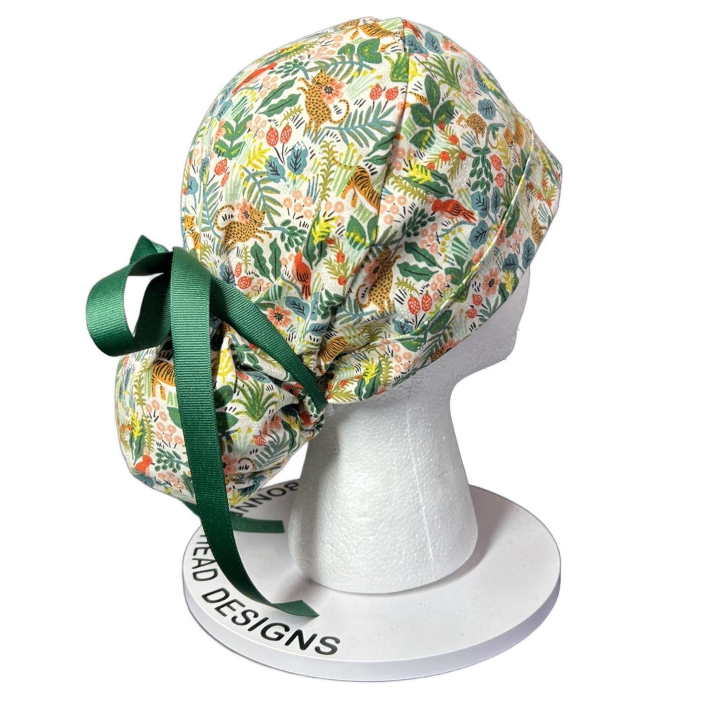 White jungle scrub cap, jungle print scrub cap, tiger print scrub hat, menagerie scrub hat, Bonnet Head Designs