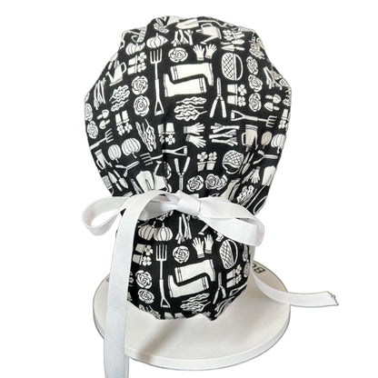 Spring gardening ponytail scrub hat, women’s garden print premium surgical cap, Bonnet Head Designs