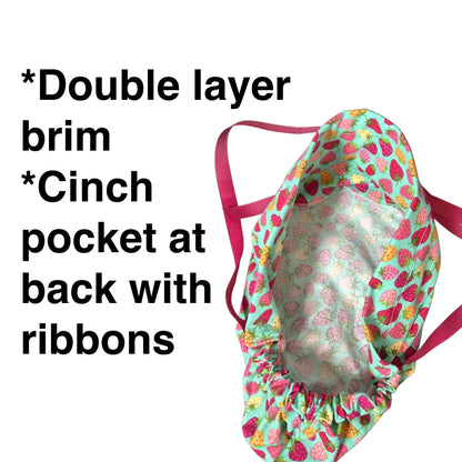 Forest Fable in Seagram ponytail scrub cap, women’s forest print scrub hat with cinch ties and satin lining option