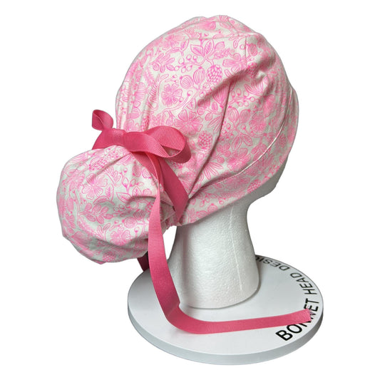 Rifle Paper Co neon pink moxie floral fabric scrub cap, women’s neon pink ponytail scrub hat, gift for nurse or doctor